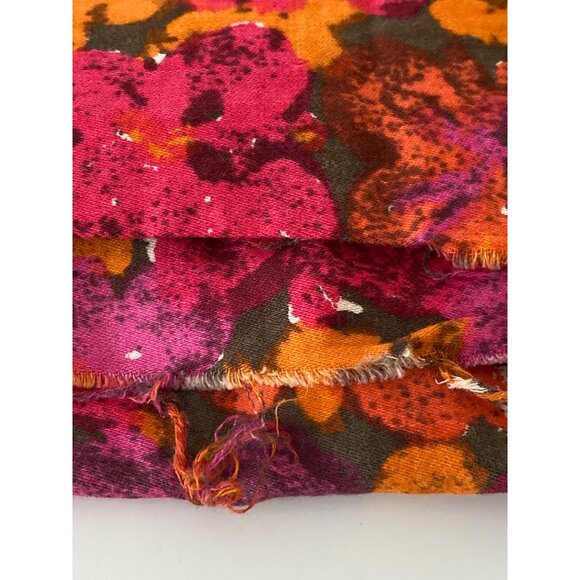Fabric Floral Pink Orange White Brown Quilting Sewing Cloth Art Craft Vintage - Picture 5 of 5